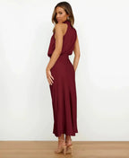 Elegant Satin Midi Dress with Draped Cowl Neckline image 22