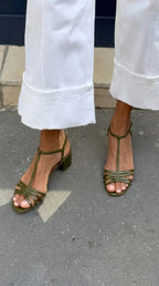 Strappy Metallic T-Bar Block Heel Sandals for Women image 11