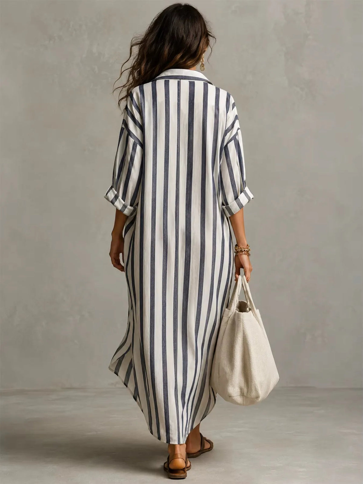 Tilly | Striped Cotton Maxi Shirt Dress for Women with Pockets
