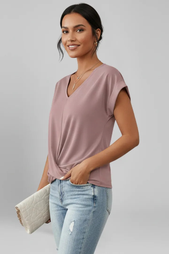 Women's V-Neck Twist-Front Top with Cap Sleeves image 11