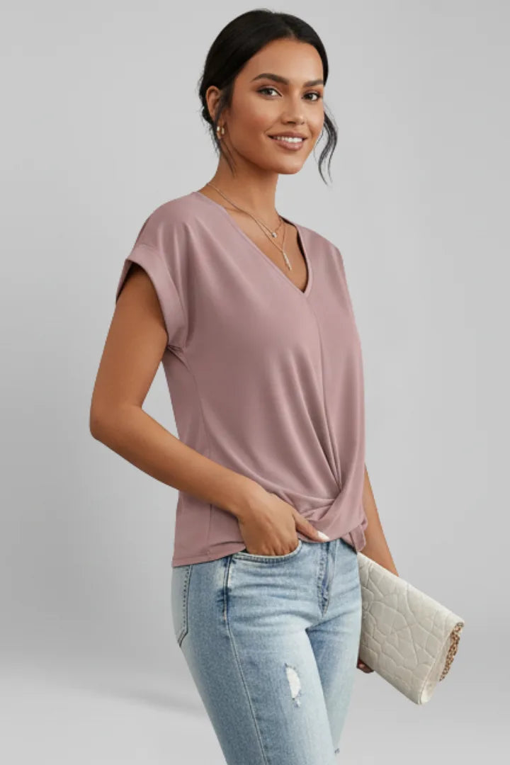 Women's V-Neck Twist-Front Top with Cap Sleeves image 12