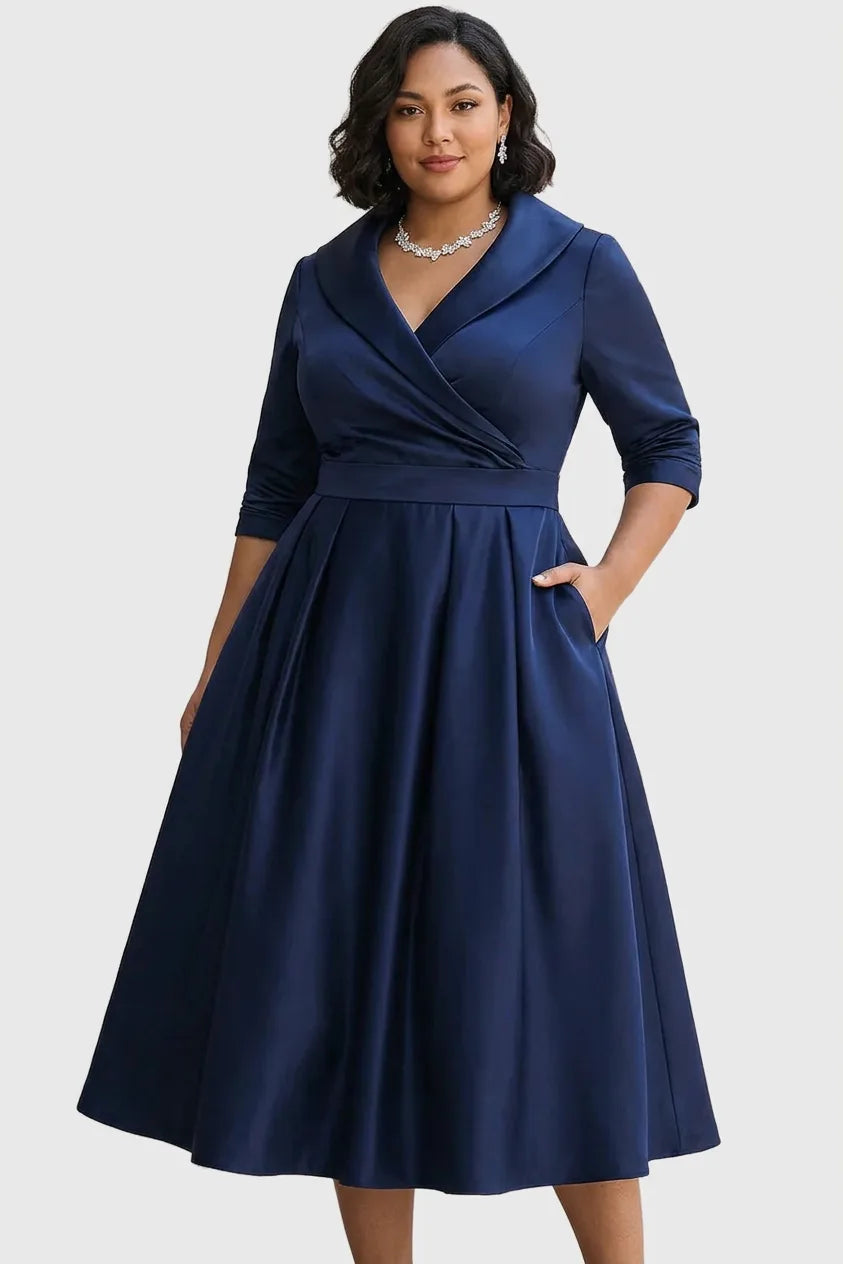 Louise | Elegant Wrap Satin Pleated Midi Dress for Women
