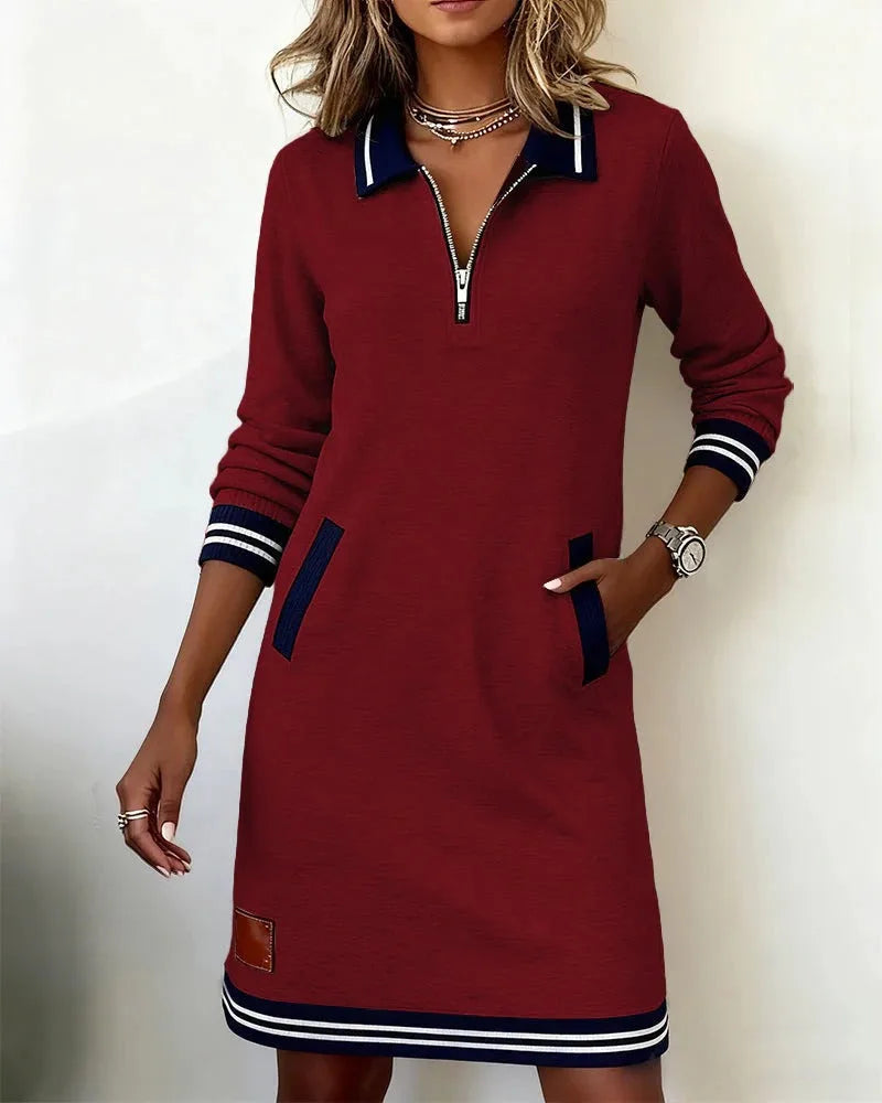Zip Collar Polo Dress for Women with Long Sleeves image 21